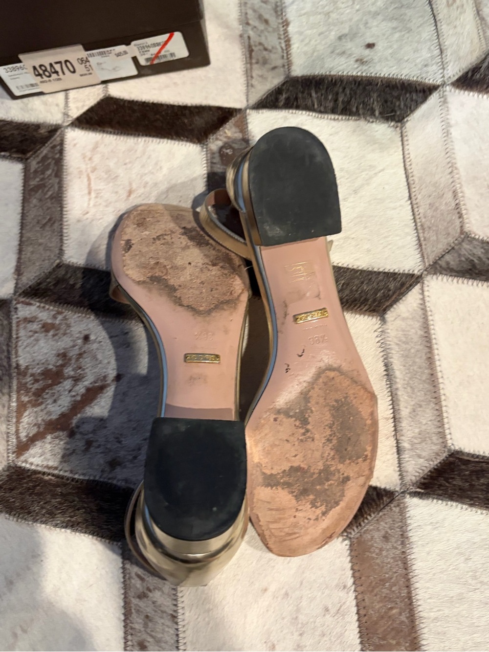 Gucci Metallic Gold Ankle-Strap Leather Sandals 38.5 - Picture 4 of 5
